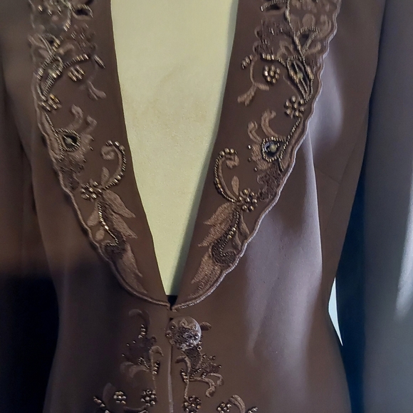 John Meyer of Norwich Brown Beaded  Blazer /Jacket Skirt Suit Size 8 - Picture 12 of 16